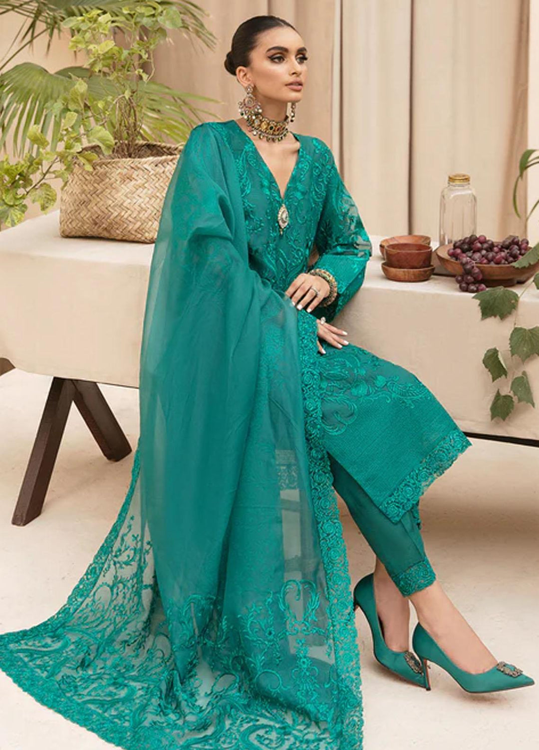 Meher-un-Nissa By Elegance Embroidered Cotton Net Suits Unstitched 3 Piece ELG23MF Kiran-B - Luxury Festive Collection
