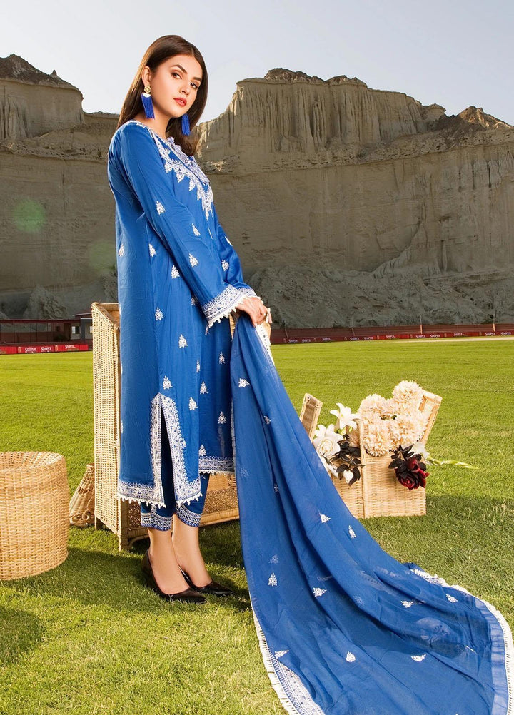Meher-un-Nissa By Elegance Embroidered Lawn Suits Unstitched 3 Piece ELG21M 23 Sapphire - Luxury Collection