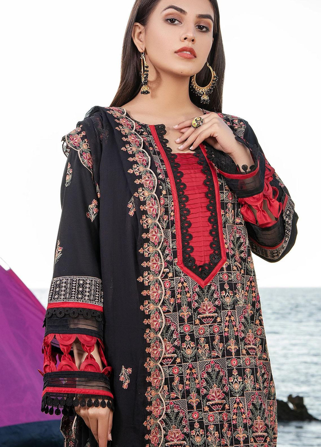 Meher-un-Nissa By Elegance Embroidered Lawn Suits Unstitched 3 Piece ELG21M 24 Black Rose - Luxury Collection