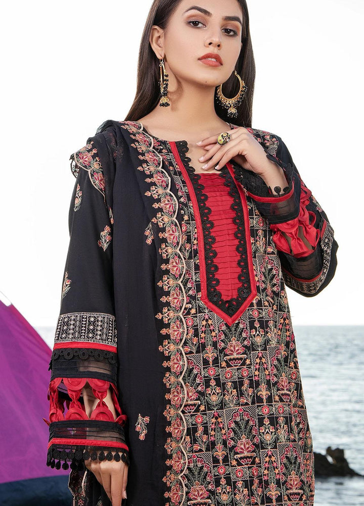 Meher-un-Nissa By Elegance Embroidered Lawn Suits Unstitched 3 Piece ELG21M 24 Black Rose - Luxury Collection