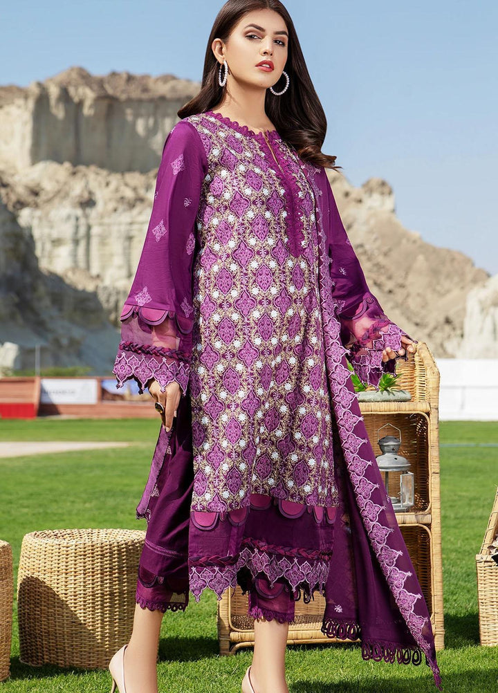 Meher-un-Nissa By Elegance Embroidered Lawn Suits Unstitched 3 Piece ELG21M 30 Plum - Luxury Collection