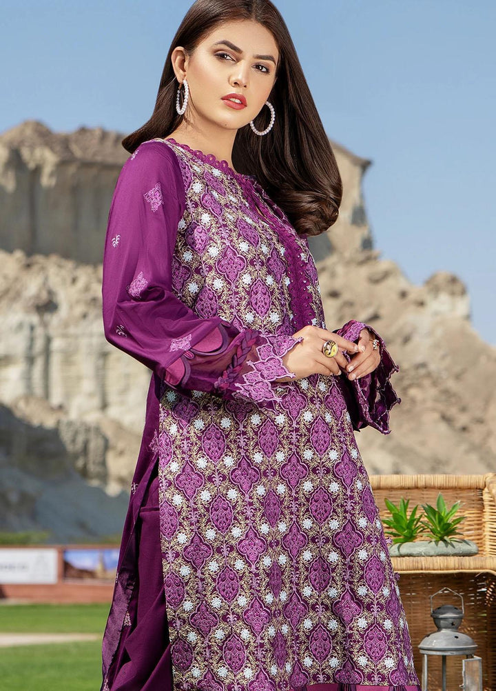 Meher-un-Nissa By Elegance Embroidered Lawn Suits Unstitched 3 Piece ELG21M 30 Plum - Luxury Collection