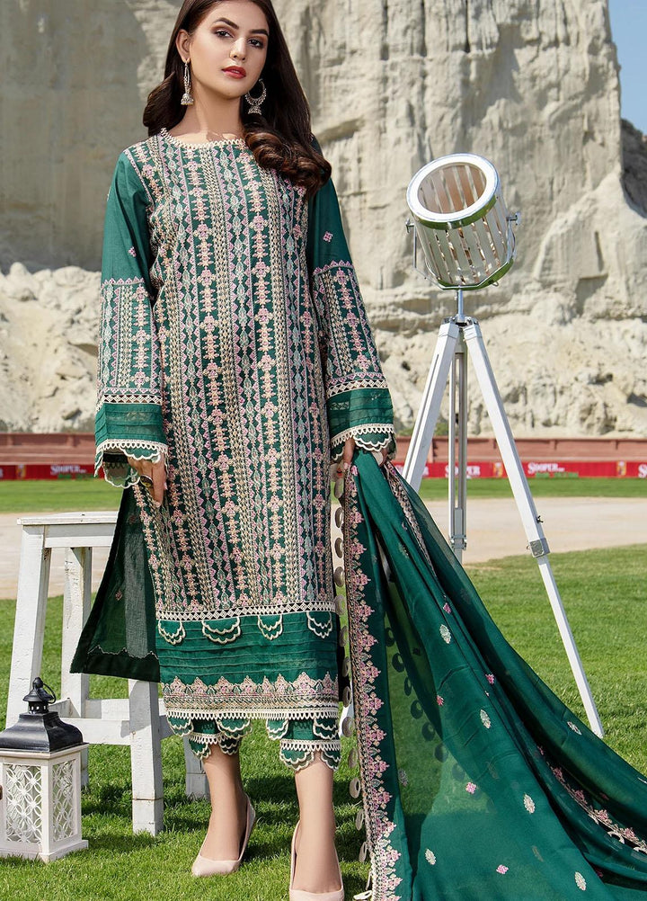 Meher-un-Nissa By Elegance Embroidered Lawn Suits Unstitched 3 Piece ELG21M 31 Emeralda - Luxury Collection