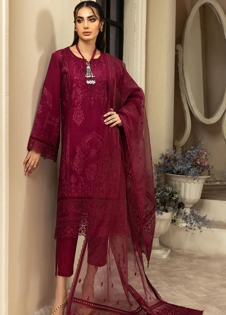 Meher-un-Nissa By Elegance Embroidered Lawn Suits Unstitched 3 Piece ELG233M MN-83 Scarlet - Luxury Collection