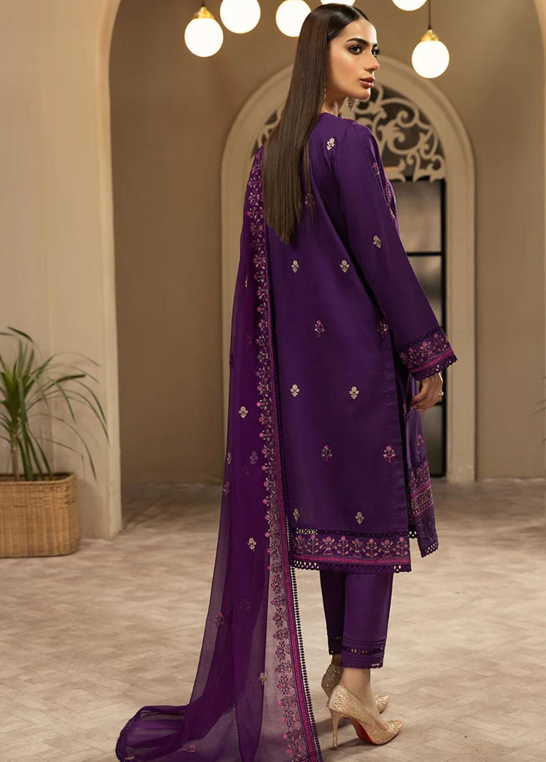 Meher-un-Nissa By Elegance Embroidered Lawn Suits Unstitched 3 Piece ELG233M MN-84 Viola - Luxury Collection