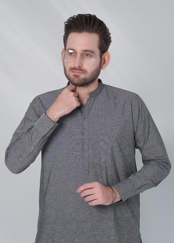 Sanaulla Exclusive Range Cotton Formal Shalwar Kameez for Men -  C-9155 Grey