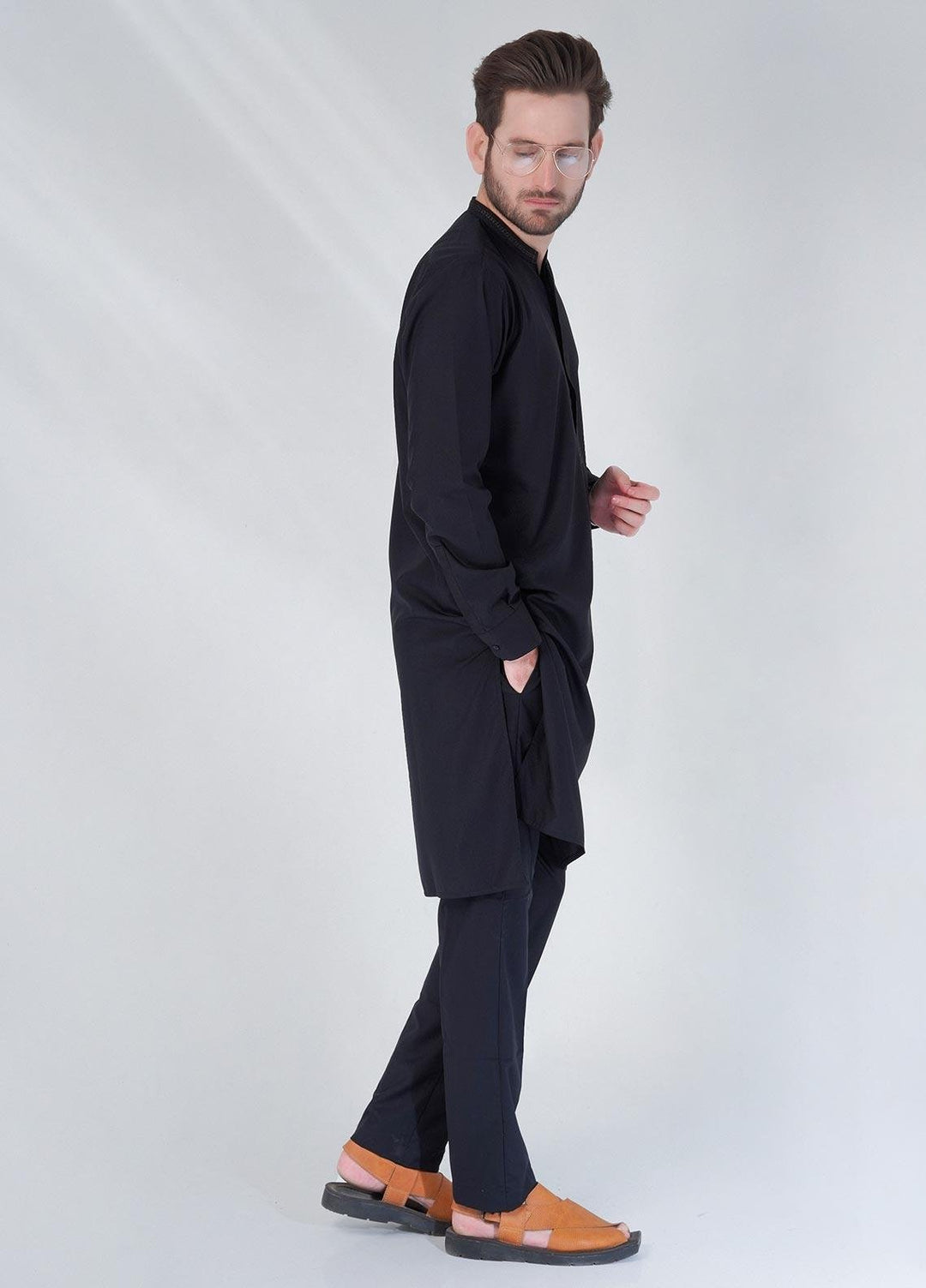 Sanaulla Exclusive Range Cotton Formal Shalwar Kameez for Men -  TF-1035 Black