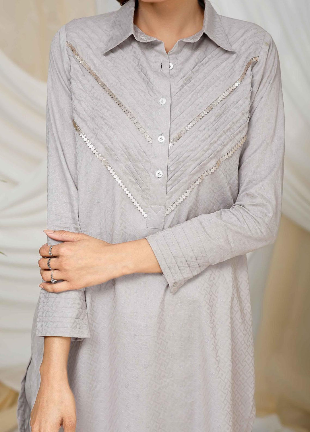 Modest Pret  Jacquard 2 Piece Inayat W104-Grey