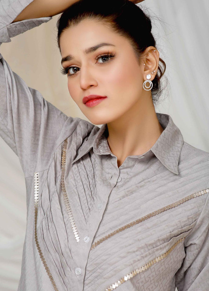 Modest Pret  Jacquard 2 Piece Inayat W104-Grey