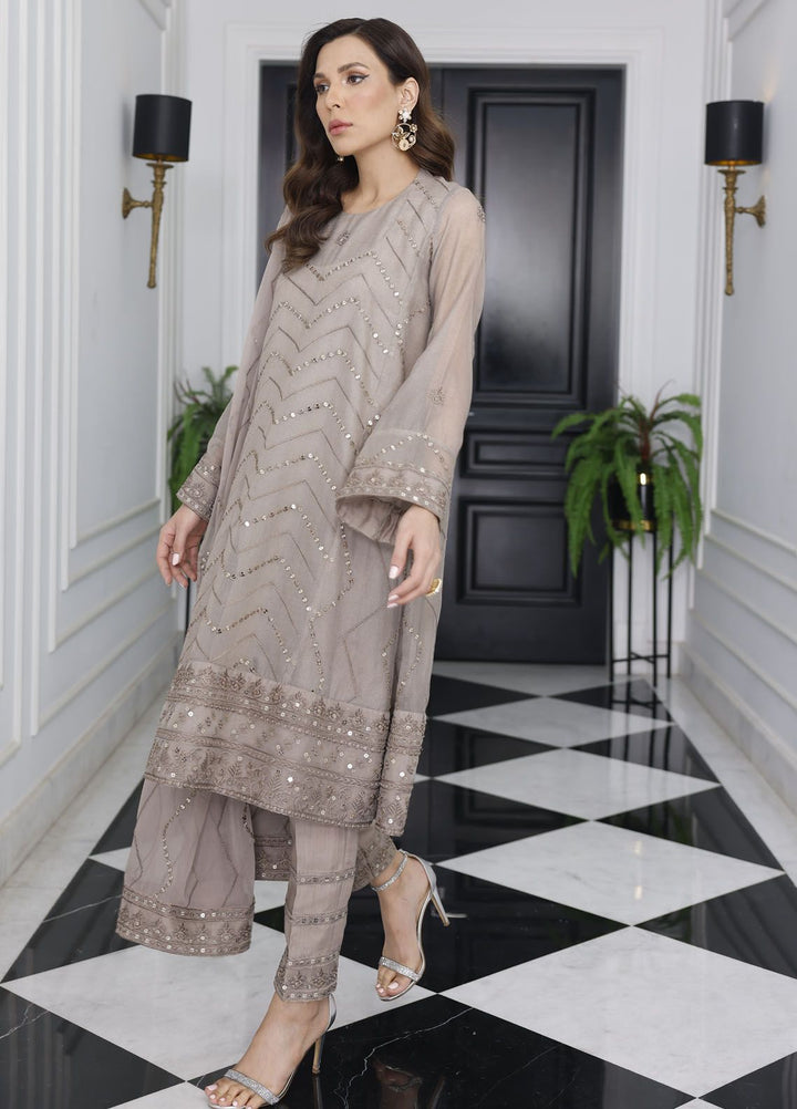 Merakish By Shahzeb Textile Embroidered Net Suit Unstitched 3 Piece MT24ME Lava Gray - Luxury Eid Collection