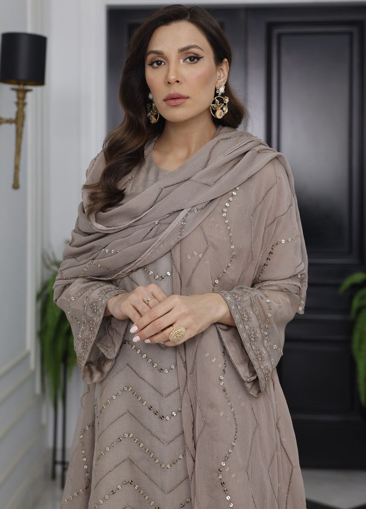 Merakish By Shahzeb Textile Embroidered Net Suit Unstitched 3 Piece MT24ME Lava Gray - Luxury Eid Collection