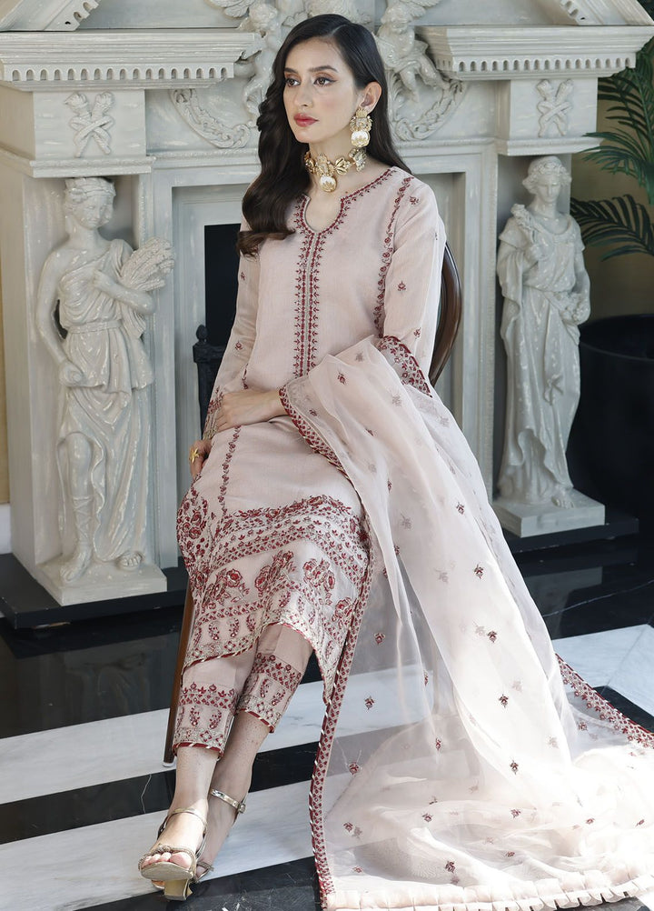Merakish By Shahzeb Textile Embroidered Net Suit Unstitched 3 Piece MT24ME Old Rose - Luxury Eid Collection