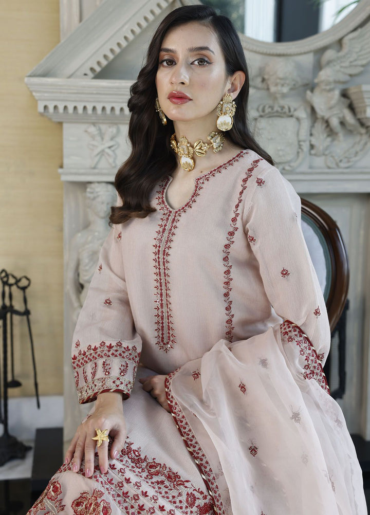 Merakish By Shahzeb Textile Embroidered Net Suit Unstitched 3 Piece MT24ME Old Rose - Luxury Eid Collection