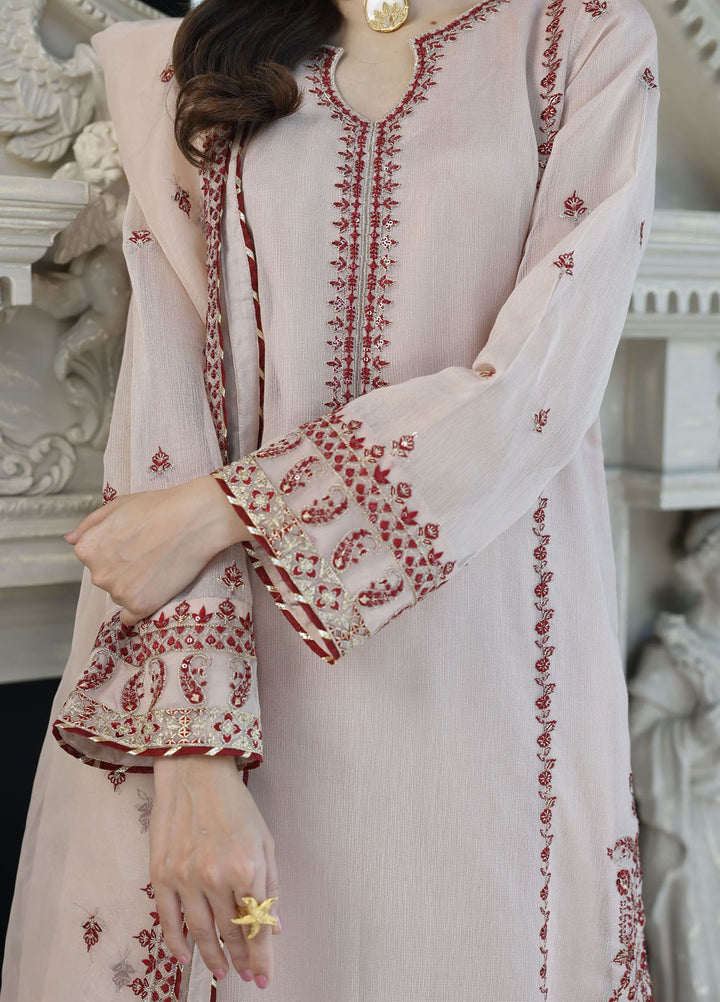 Merakish By Shahzeb Textile Embroidered Net Suit Unstitched 3 Piece MT24ME Old Rose - Luxury Eid Collection