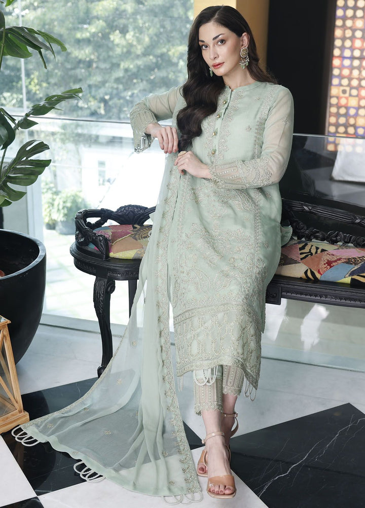 Merakish By Shahzeb Textile Embroidered Net Suit Unstitched 3 Piece MT24ME Seafoam - Luxury Eid Collection