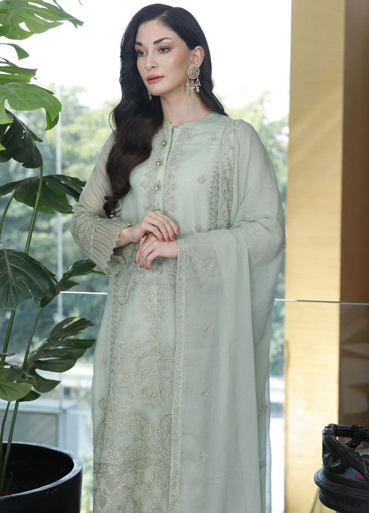 Merakish By Shahzeb Textile Embroidered Net Suit Unstitched 3 Piece MT24ME Seafoam - Luxury Eid Collection