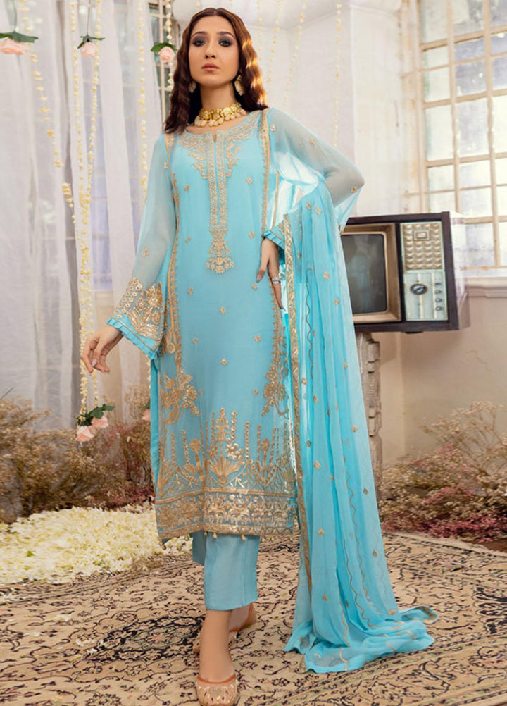 Merakish By Shahzeb Textiles Embroidered Chiffon Suits Unstitched 3 Piece ST22MK MR-C-V1-D4 - Luxury Collection