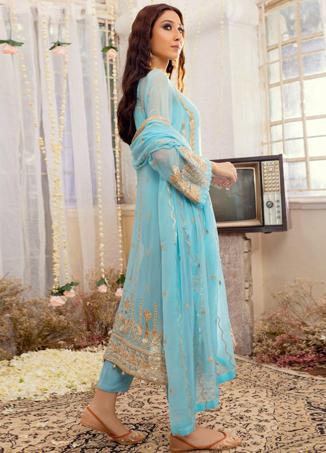 Merakish By Shahzeb Textiles Embroidered Chiffon Suits Unstitched 3 Piece ST22MK MR-C-V1-D4 - Luxury Collection