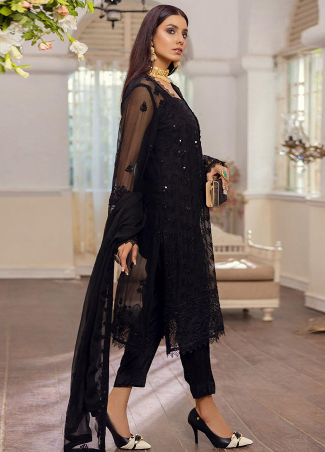 Merakish By Shahzeb Textiles Embroidered Chiffon Suits Unstitched 3 Piece ST22MK MR-C-V1-D5 - Luxury Collection