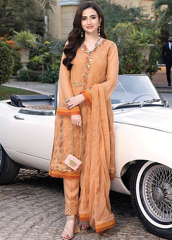Merakish By Shahzeb Textiles Embroidered Chiffon Suits Unstitched 3 Piece ST23MK Buttercup - Luxury Collection