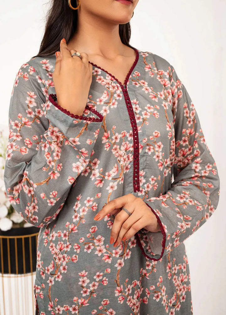 MHK Pret Printed Lawn 2 Piece Suit Grey Floral