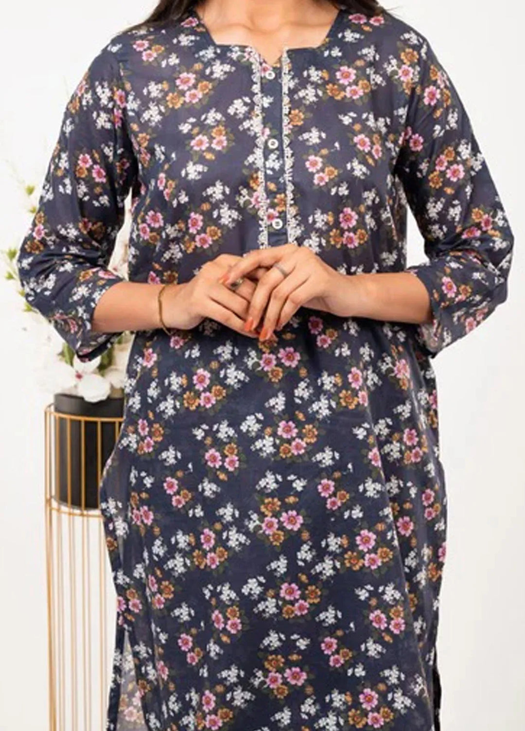 MHK Pret Printed Lawn 2 Piece Suit Navy Blue Floral