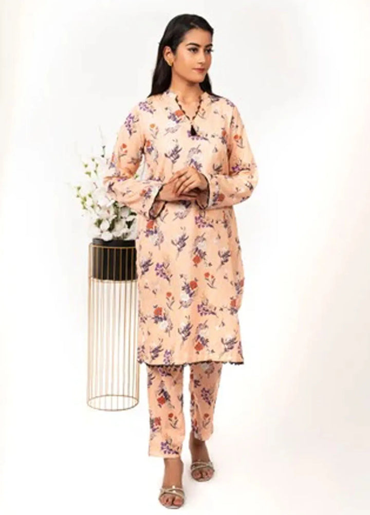 MHK Pret Printed Lawn 2 Piece Suit Peach floral