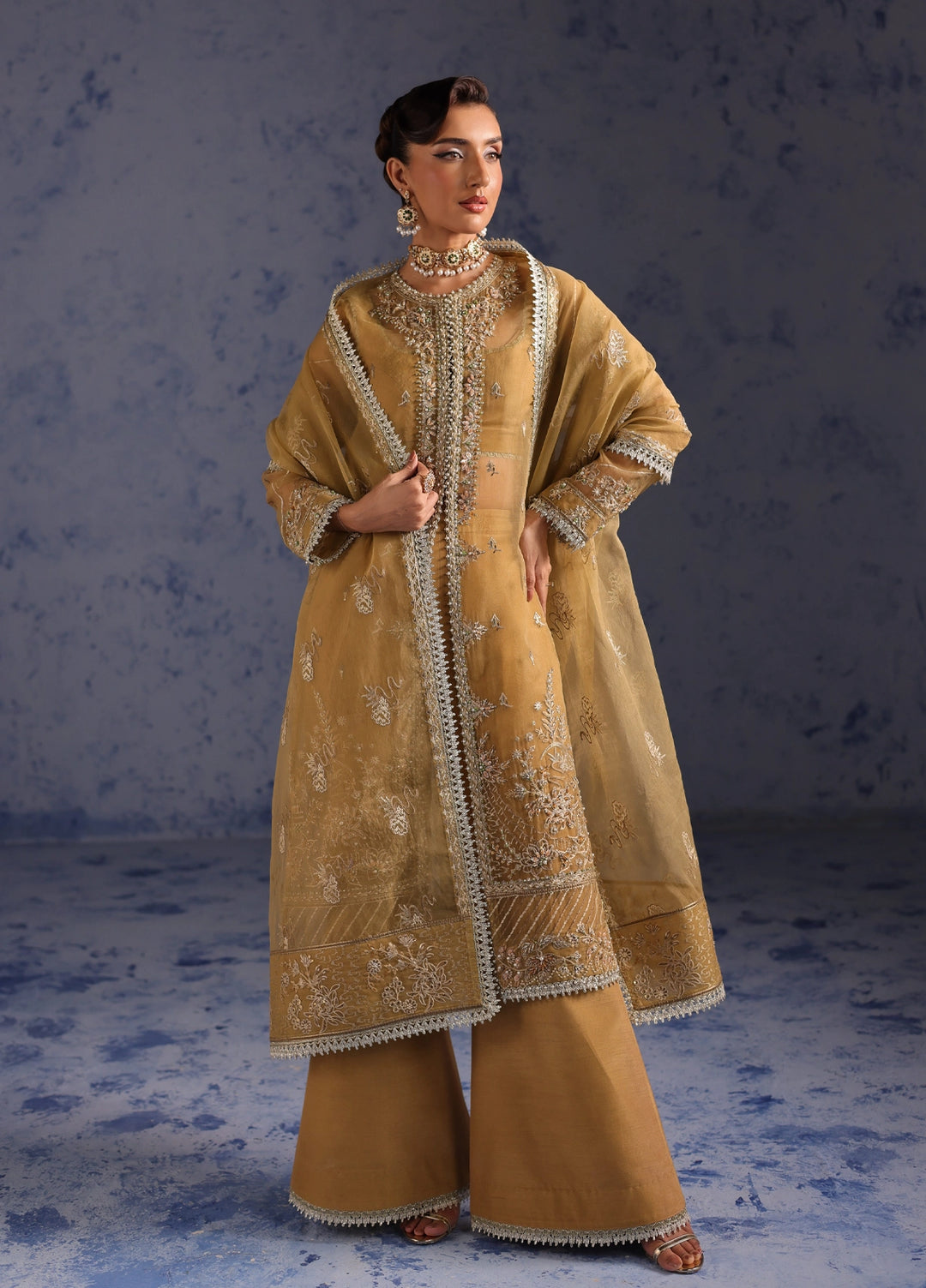 Amoris by Imran Ramzan Embroidered Organza 3 Piece Suit Miel Dore - Wedding Collection