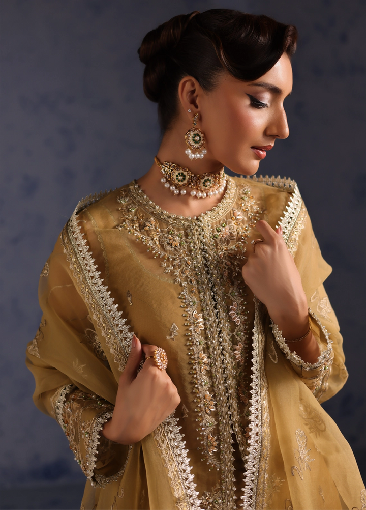 Amoris by Imran Ramzan Embroidered Organza 3 Piece Suit Miel Dore - Wedding Collection