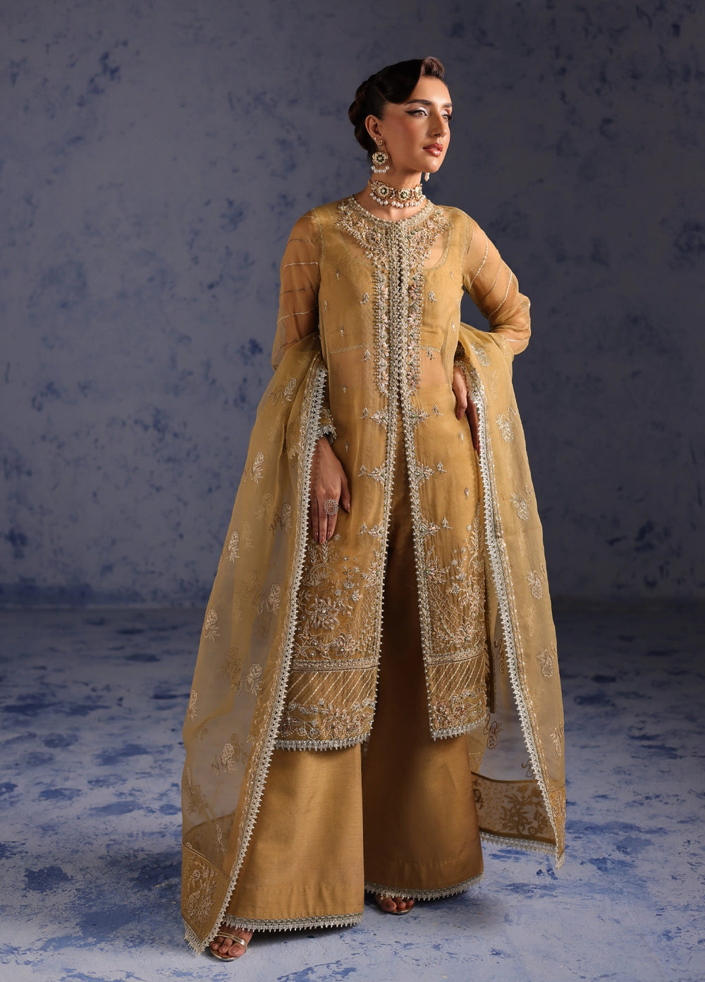 Amoris by Imran Ramzan Embroidered Organza 3 Piece Suit Miel Dore - Wedding Collection