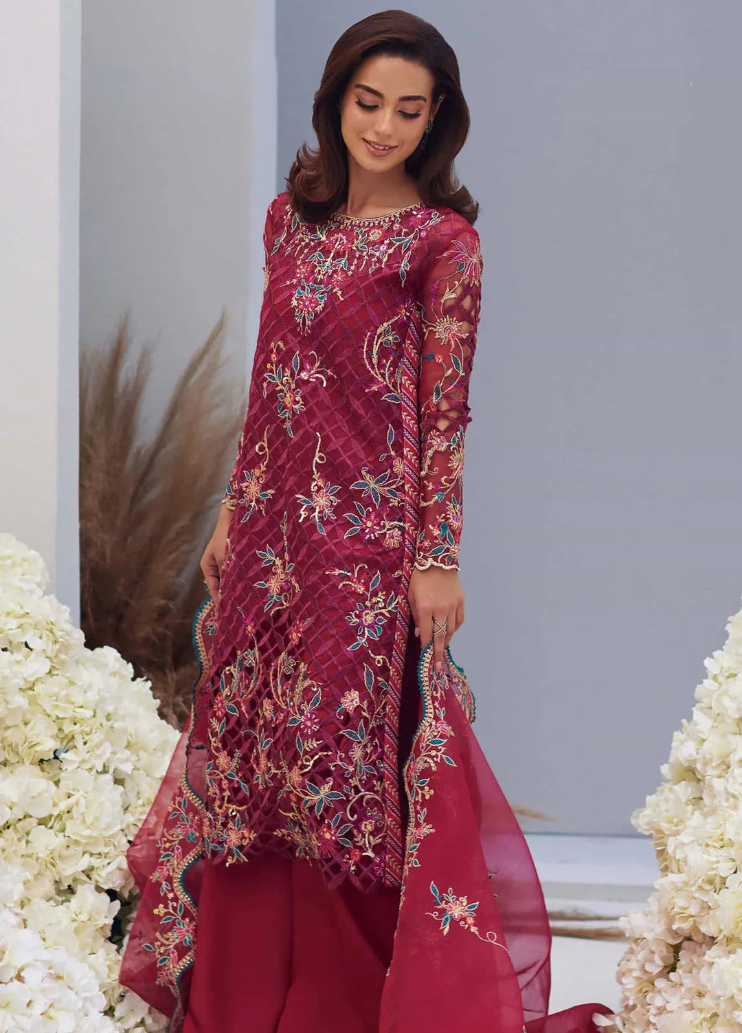 Mina Hasan Embroidered Organza Suit Unstitched 3 Piece Heer - Formal Collection