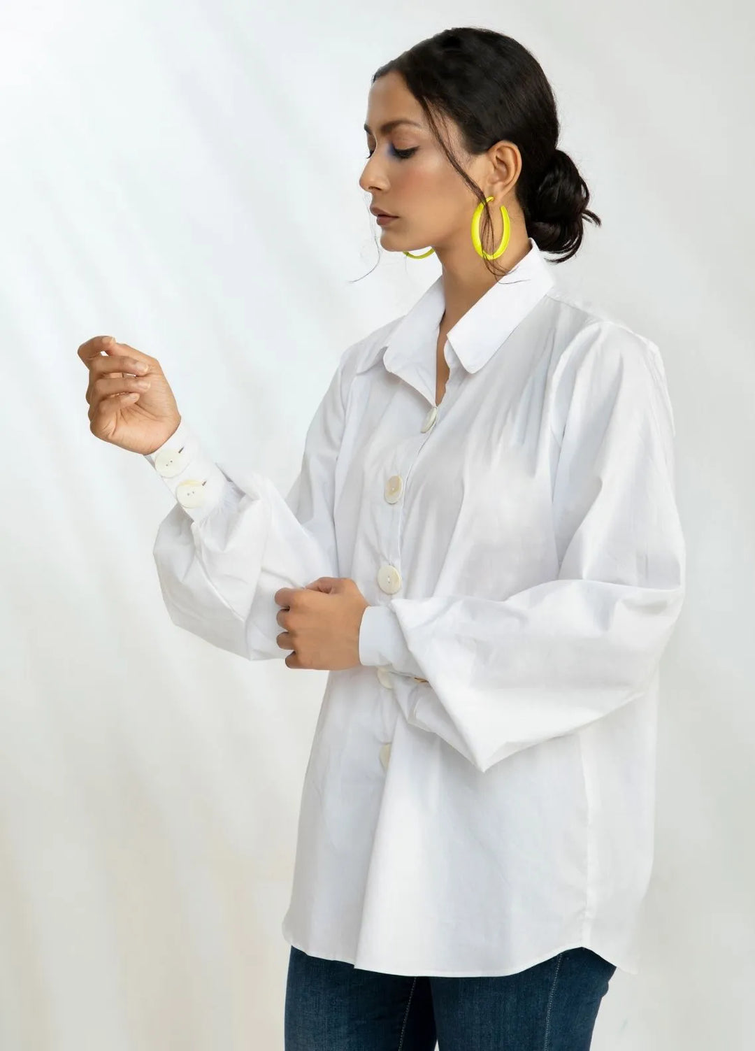 Minutiae Pret Printed Cotton Shirt Balloon Sleeve Button-Down