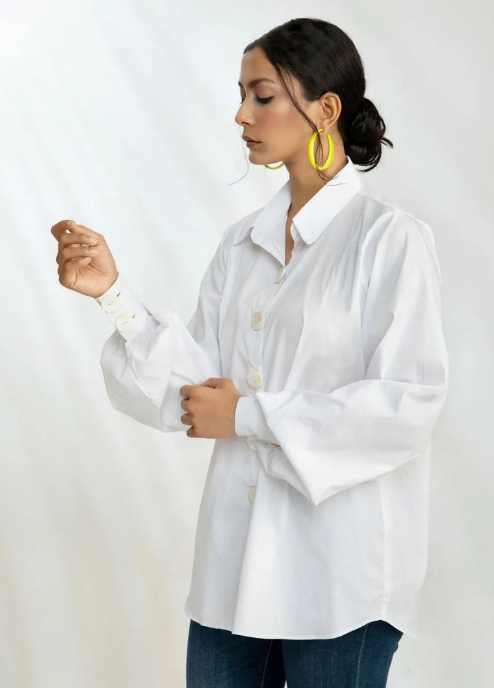 Minutiae Pret Printed Cotton Shirt Balloon Sleeve Button-Down