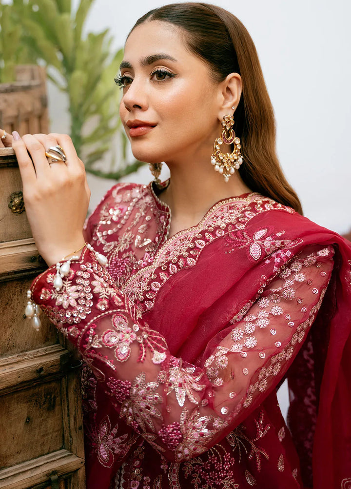 Mireya by Declare Embroidered Organza Suits Unstitched 3 Piece DC24ML CRIMSON LFU-0018 - Luxury Collection