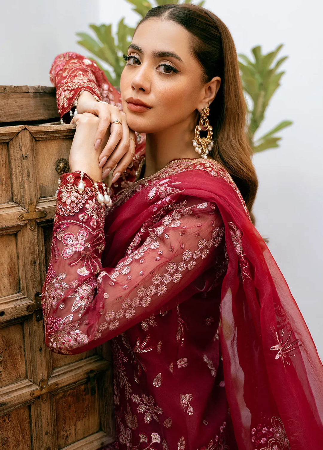 Mireya by Declare Embroidered Organza Suits Unstitched 3 Piece DC24ML CRIMSON LFU-0018 - Luxury Collection