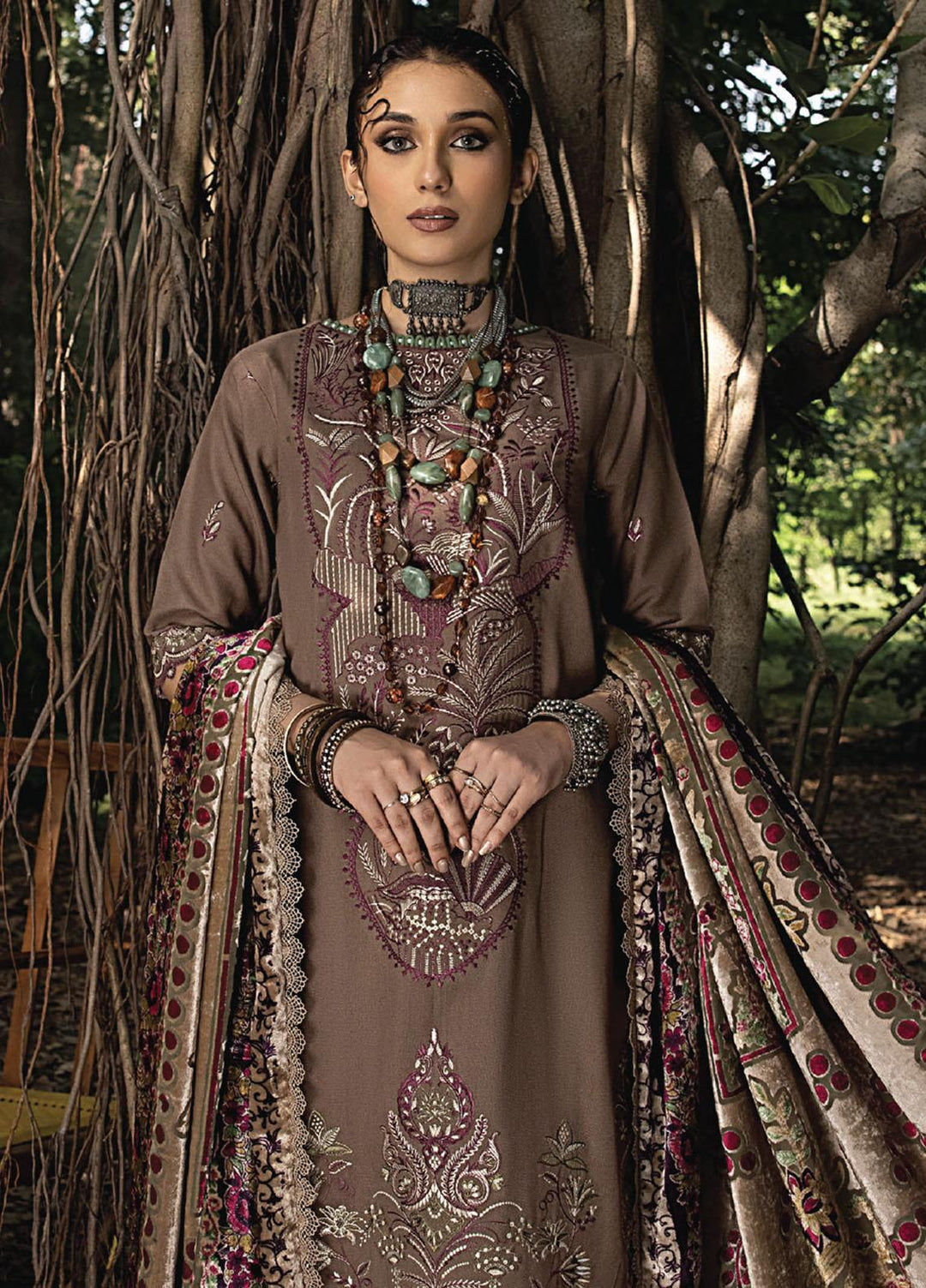 Mirk By Humdum Embroidered Wool Suits Unstitched 3 Piece HD23MK D-03 - Winter Collection
