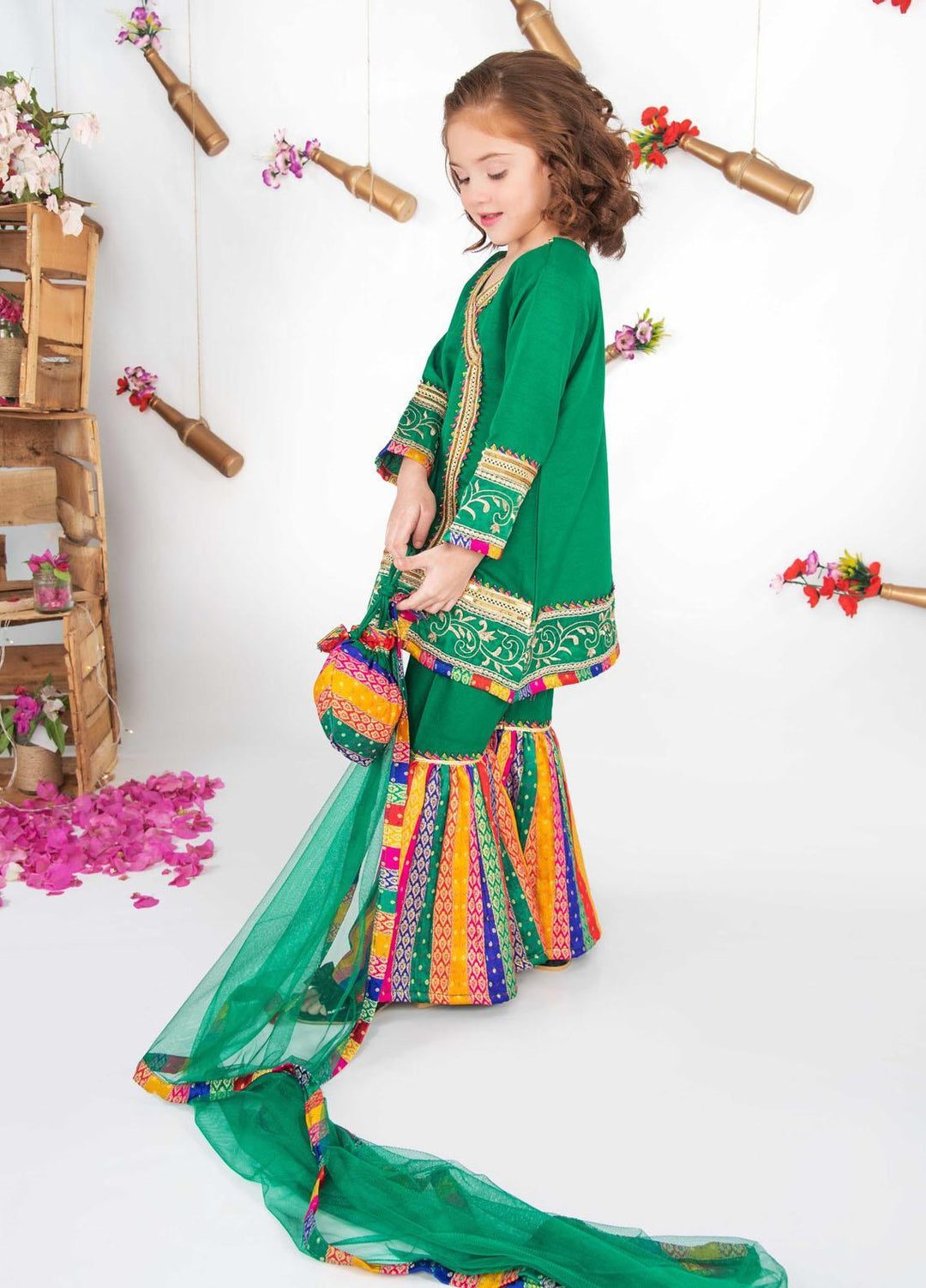 Modest  Fancy 3 Piece Suit for Girls -  MD21F 4615 Green