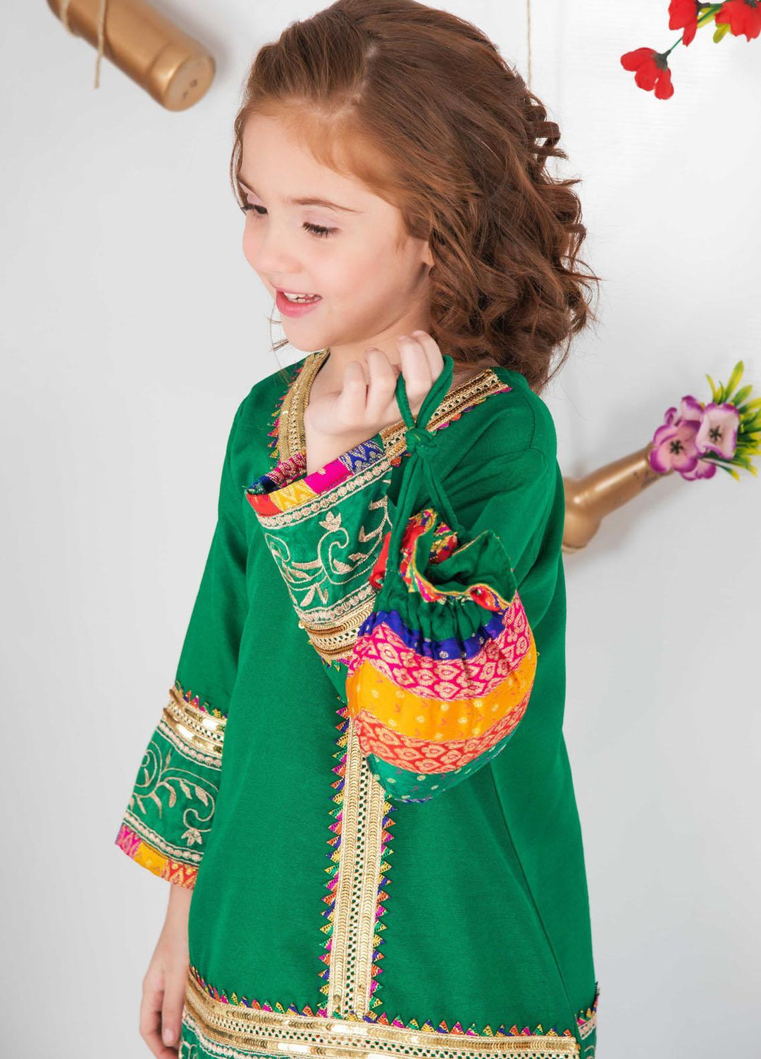 Modest  Fancy 3 Piece Suit for Girls -  MD21F 4615 Green