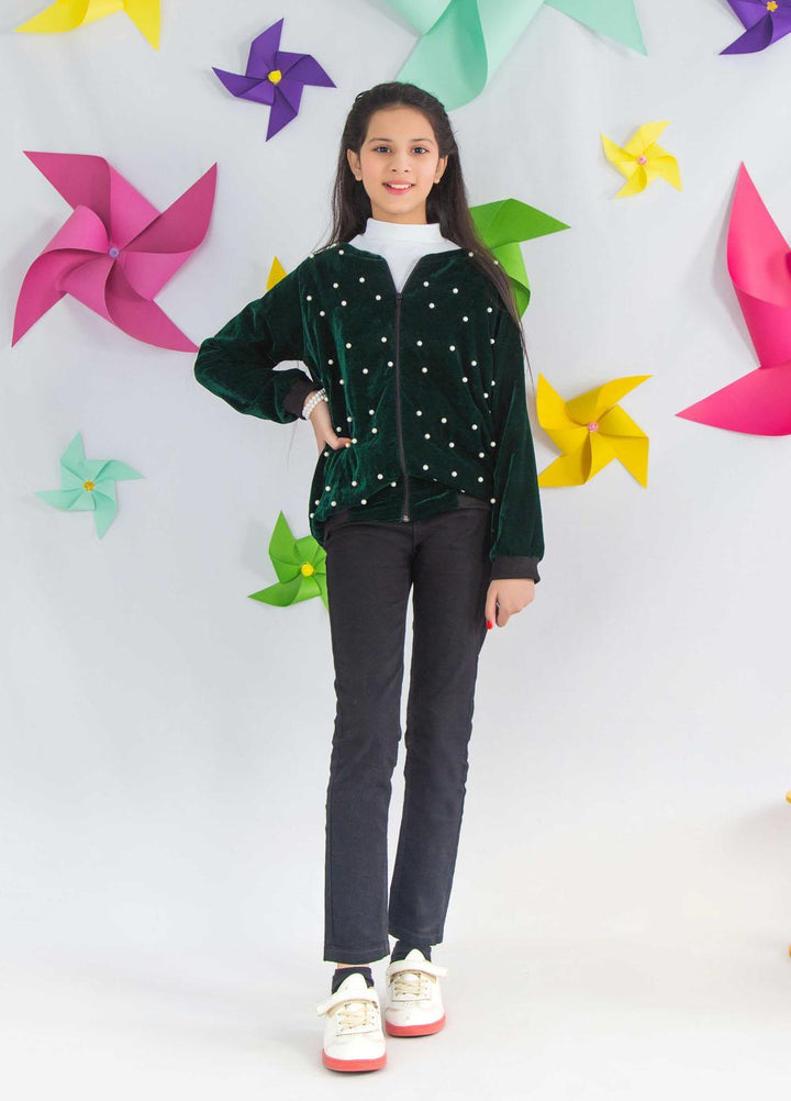 Modest Velvet Fancy Pret Girls Kurti -  Velvet Love - Green 3055-Green