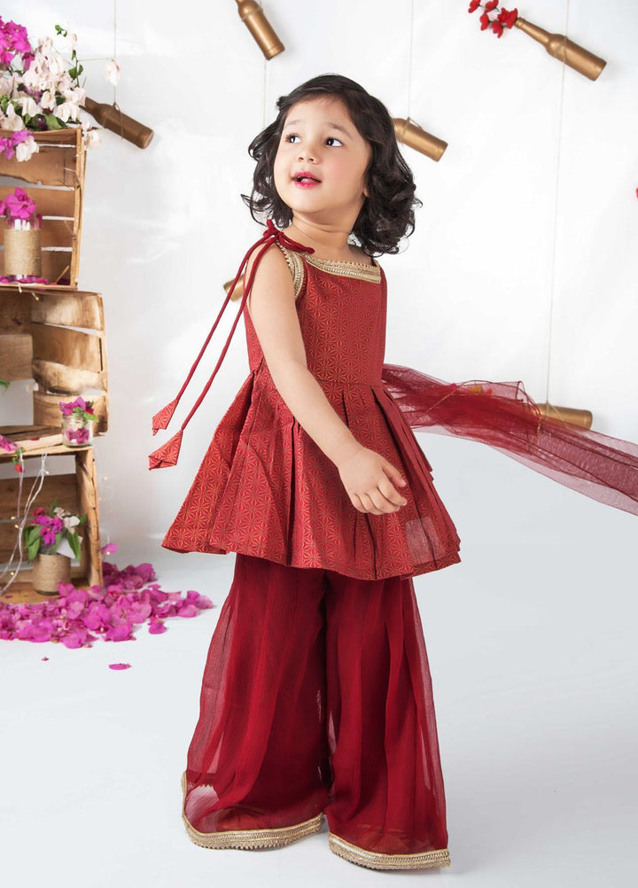 Modest  Fancy 2 Piece Suit for Girls -  MD21F 4415 Maroon
