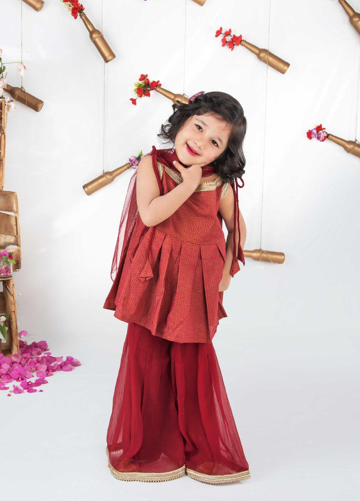 Modest  Fancy 2 Piece Suit for Girls -  MD21F 4415 Maroon
