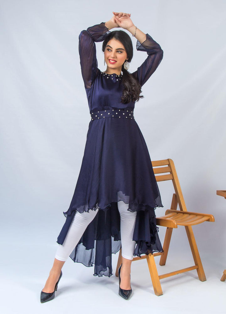 Modest Fancy Stitched Top MD21L W16 Navy Blue