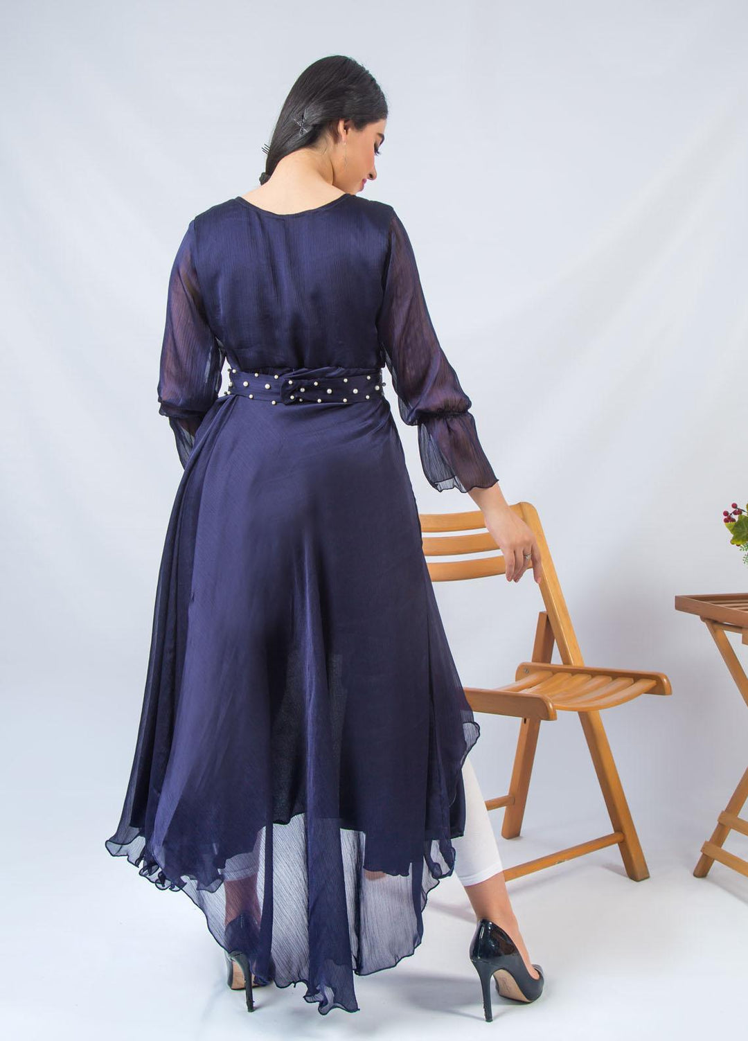 Modest Fancy Stitched Top MD21L W16 Navy Blue