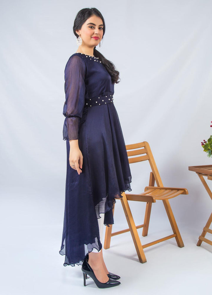 Modest Fancy Stitched Top MD21L W16 Navy Blue