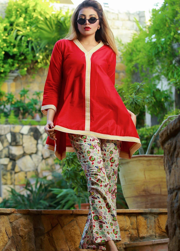 Modest Fancy  Stitched 2 Piece Suit MD21L 017 Red