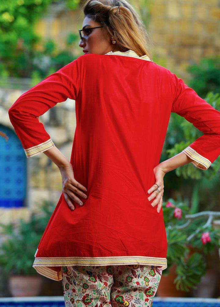 Modest Fancy  Stitched 2 Piece Suit MD21L 017 Red