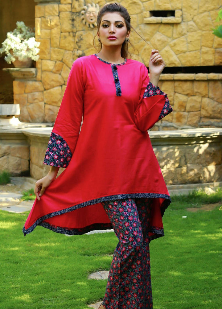 Modest Fancy  Stitched 2 Piece Suit MD21L 018 Hot Pink