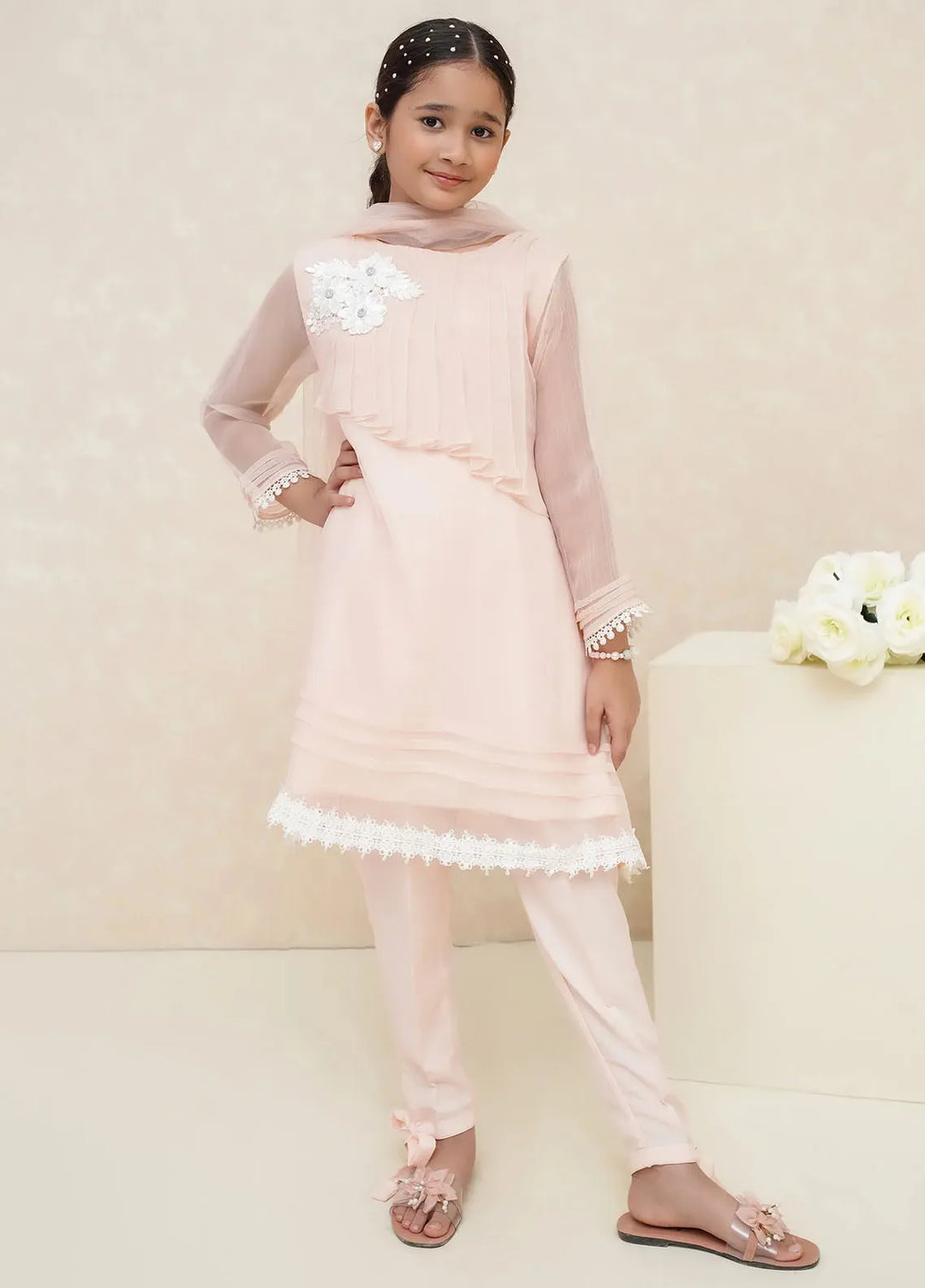 Modest Pret Chiffon 3 Piece Suit Zehra Peach