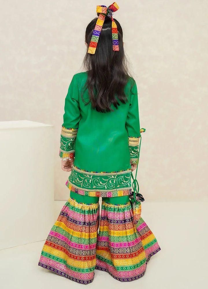 Modest Pret Emblished Raw Silk 3 Piece Suit Mah e Noor Green