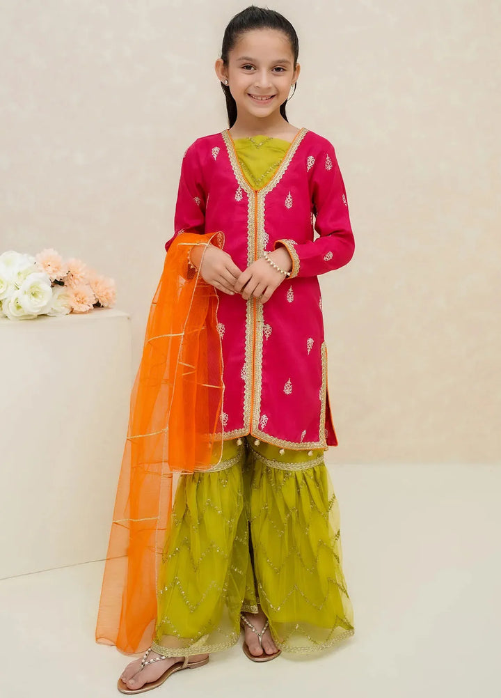 Modest Pret Embroidered Raw Silk 3 Piece Suit Noorani